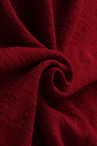 Stylish Plus Size Linen Cotton Dress - Dark Red