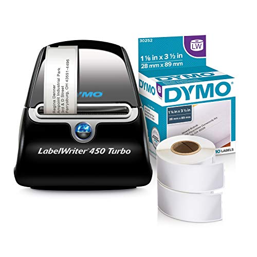 DYMO LabelWriter 450 Turbo Label Maker with 2 Bonus LW White Address Labels, 1-1/8-In. x 3-3-1/2-In., 2 Rolls of 350 Labels