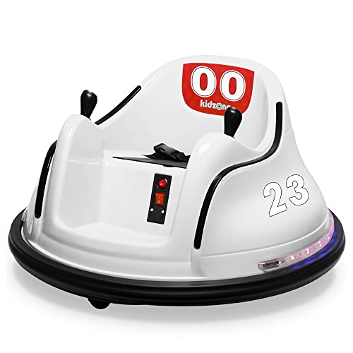 Kidzone DIY Race #00-99 6V Kids Toy Electric Ride On Bumper Car Vehicle Remote Control 360 Spin ASTM-Certified, White