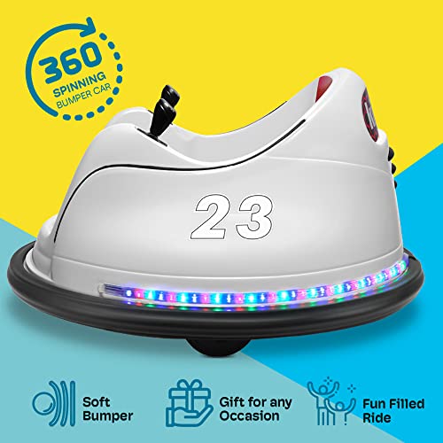 Kidzone DIY Race #00-99 6V Kids Toy Electric Ride On Bumper Car Vehicle Remote Control 360 Spin ASTM-Certified, White