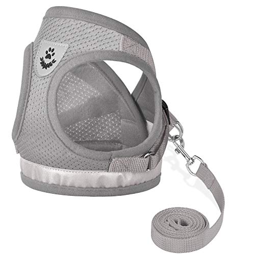 Cat Harnesses and Puppy Harness with Leashes Set, Escape Proof Cat Harness, Adjustable Reflective Soft Mesh Vest Fit Puppy Kitten Rabbit Ferrets's Outdoor Harness (Grey, M, Chest: 13" - 14")