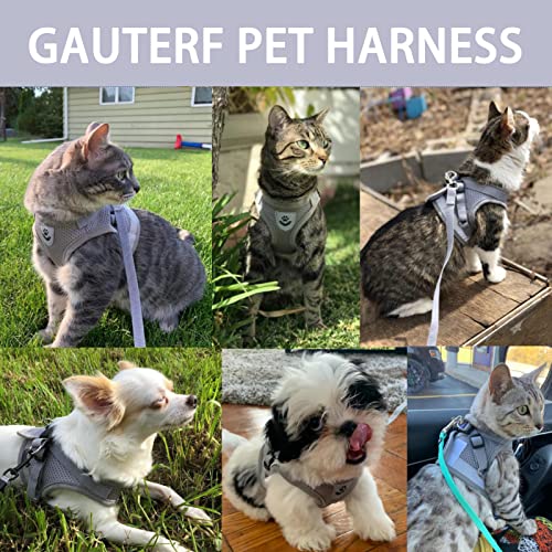 Cat Harnesses and Puppy Harness with Leashes Set, Escape Proof Cat Harness, Adjustable Reflective Soft Mesh Vest Fit Puppy Kitten Rabbit Ferrets's Outdoor Harness (Grey, M, Chest: 13" - 14")