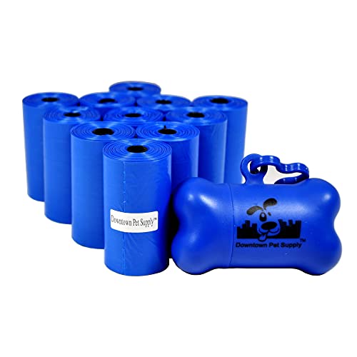 220 Pet Waste Bags, Dog Waste Bags, Bulk Poop Bags with Leash Clip and Bone Bag Dispenser - (220 Bags, Blue)