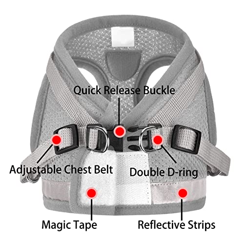 Cat Harnesses and Puppy Harness with Leashes Set, Escape Proof Cat Harness, Adjustable Reflective Soft Mesh Vest Fit Puppy Kitten Rabbit Ferrets's Outdoor Harness (Grey, M, Chest: 13" - 14")