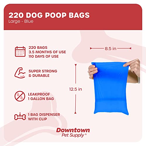 220 Pet Waste Bags, Dog Waste Bags, Bulk Poop Bags with Leash Clip and Bone Bag Dispenser - (220 Bags, Blue)