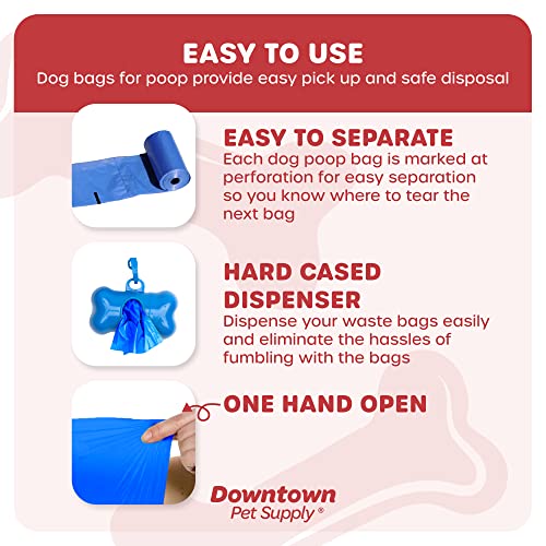 220 Pet Waste Bags, Dog Waste Bags, Bulk Poop Bags with Leash Clip and Bone Bag Dispenser - (220 Bags, Blue)