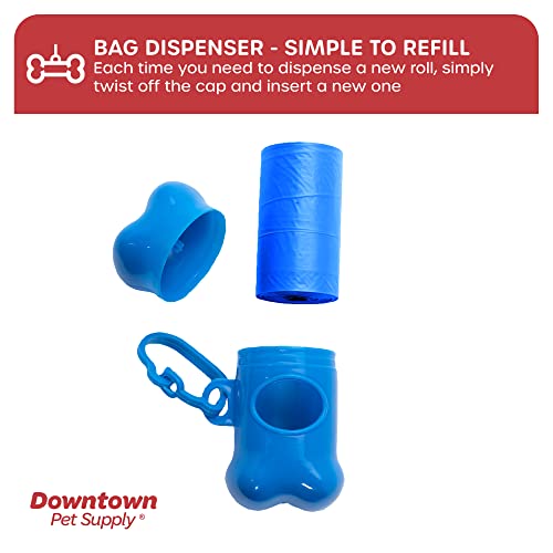 220 Pet Waste Bags, Dog Waste Bags, Bulk Poop Bags with Leash Clip and Bone Bag Dispenser - (220 Bags, Blue)