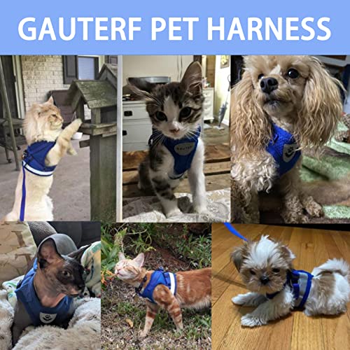 Cat Harnesses and Puppy Harness with Leashes Set, Escape Proof Cat Harness, Adjustable Reflective Soft Mesh Vest Fit Puppy Kitten Rabbit Ferrets's Outdoor Harness (Blue, S, Chest: 10" - 12")