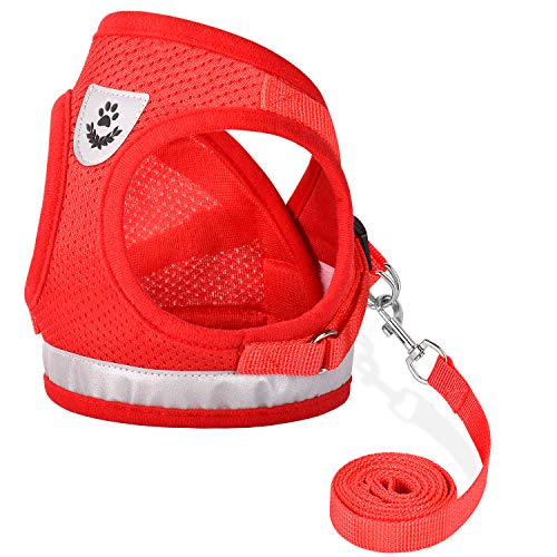 Cat Harnesses and Puppy Harness with Leashes Set, Escape Proof Cat Harness, Adjustable Reflective Soft Mesh Vest Fit Puppy Kitten Rabbit Ferrets's Outdoor Harness (Red, XS, Chest: 8" - 9")