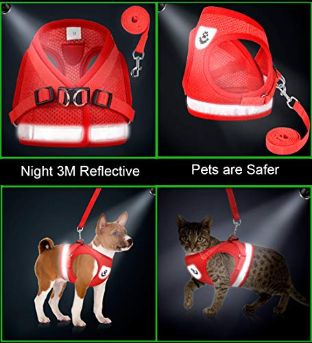 Cat Harnesses and Puppy Harness with Leashes Set, Escape Proof Cat Harness, Adjustable Reflective Soft Mesh Vest Fit Puppy Kitten Rabbit Ferrets's Outdoor Harness (Red, XS, Chest: 8" - 9")