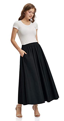Soojun Women's Solid Cotton Linen Retro Vintage A-line Long Flowy Skirts