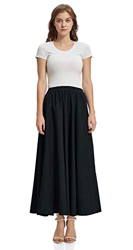 Soojun Women's Solid Cotton Linen Retro Vintage A-line Long Flowy Skirts