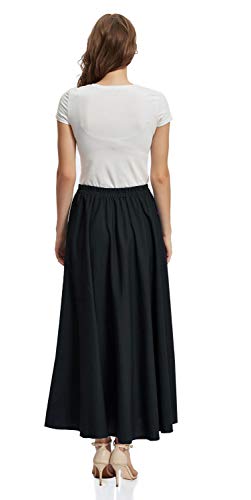 Soojun Women's Solid Cotton Linen Retro Vintage A-line Long Flowy Skirts