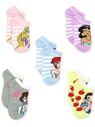 Disney Princess Girls 5 pack No Show Sock Set (Shoe: 10-4 (Sock: 6-8), Princess Stripes No Show)
