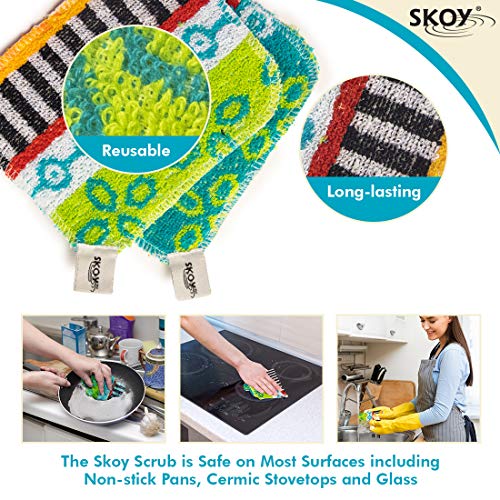 Skoy Scrub, Non-Scratching, Reusable Scrub for Kitchen and Household Use, Environmentally-Friendly, Dishwasher Safe, 2-Pack â Assorted Colors