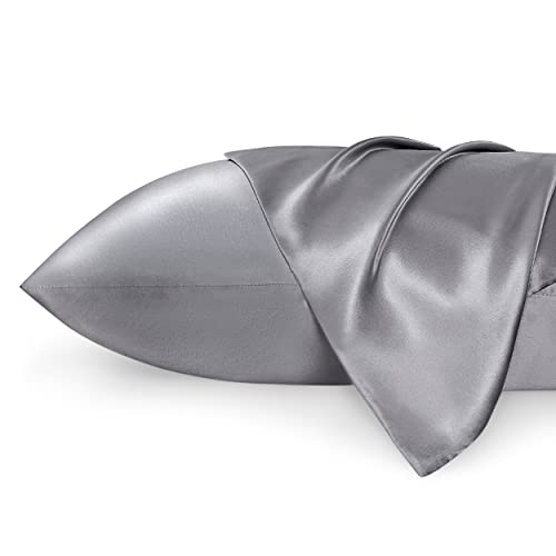 Bedsure Satin Pillowcase for Hair and Skin, 2-Pack - Queen Size (20x30 inches) Pillow Cases - Satin Pillow Covers with Envelope Closure, Dark Grey
