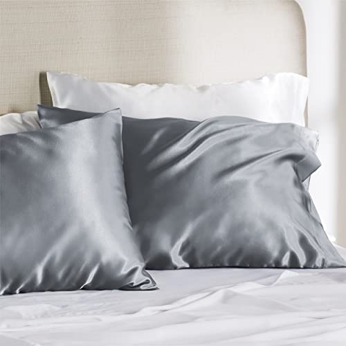 Bedsure Satin Pillowcase for Hair and Skin, 2-Pack - Queen Size (20x30 inches) Pillow Cases - Satin Pillow Covers with Envelope Closure, Dark Grey