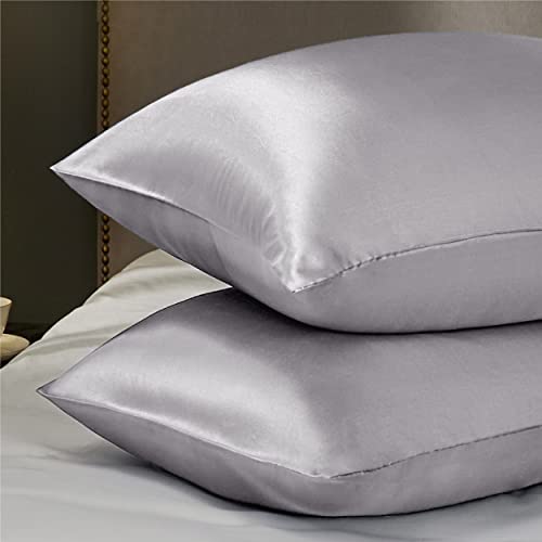 Bedsure Satin Pillowcase for Hair and Skin, 2-Pack - Queen Size (20x30 inches) Pillow Cases - Satin Pillow Covers with Envelope Closure, Dark Grey