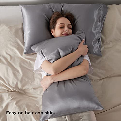 Bedsure Satin Pillowcase for Hair and Skin, 2-Pack - Queen Size (20x30 inches) Pillow Cases - Satin Pillow Covers with Envelope Closure, Dark Grey