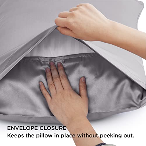 Bedsure Satin Pillowcase for Hair and Skin, 2-Pack - Queen Size (20x30 inches) Pillow Cases - Satin Pillow Covers with Envelope Closure, Dark Grey