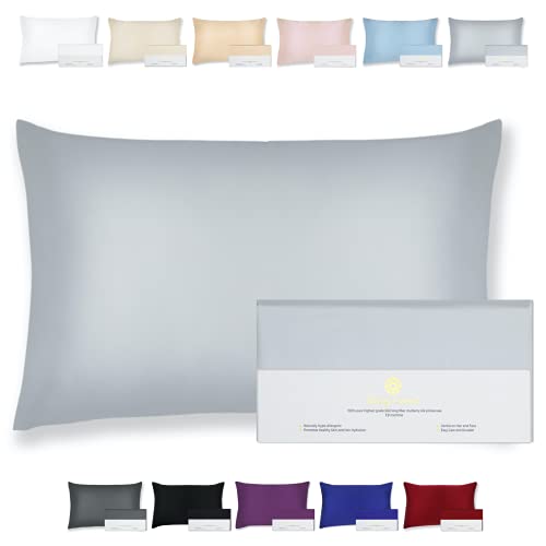 BEAUTY OF ORIENT - 100% Pure Mulberry Silk Pillowcase for Hair and Skin, 19 Momme Both Sides, Hidden Zipper - Natural Hypoallergenic Silk Pillow Case - (1pc Standard - 20" x 26", Silver Lining)