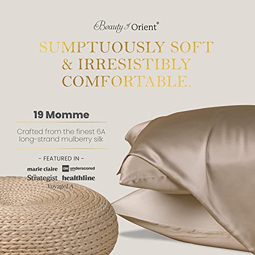BEAUTY OF ORIENT - 100% Pure Mulberry Silk Pillowcase for Hair and Skin, 19 Momme Both Sides, Hidden Zipper - Natural Hypoallergenic Silk Pillow Case - (1pc Standard - 20" x 26", Silver Lining)