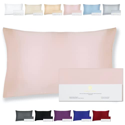 BEAUTY OF ORIENT - 100% Pure Mulberry Silk Pillowcase for Hair and Skin, 19 Momme Both Sides, Hidden Zipper, Natural Hypoallergenic Silk Pillow Case, Best Sleep (1pc Standard - 20" x 26", Rose Water)