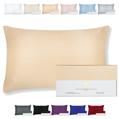 Beauty of Orient - 100% Pure Mulberry Silk Pillowcase for Hair and Skin, 19 Momme Both Sides, Hidden Zipper, Natural Hypoallergenic Silk Pillow Case - Best Sleep (1pc Standard - 20" x 26", Champagne)