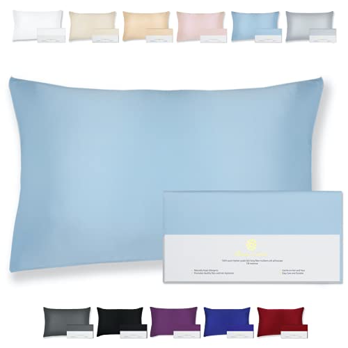 BEAUTY OF ORIENT - 100% Pure Mulberry Silk Pillowcase for Hair and Skin, 19 Momme Both Sides, Hidden Zipper, Natural Hypoallergenic Silk Pillow Case, Best Sleep (1pc Standard - 20" x 26", Frosty Blue)