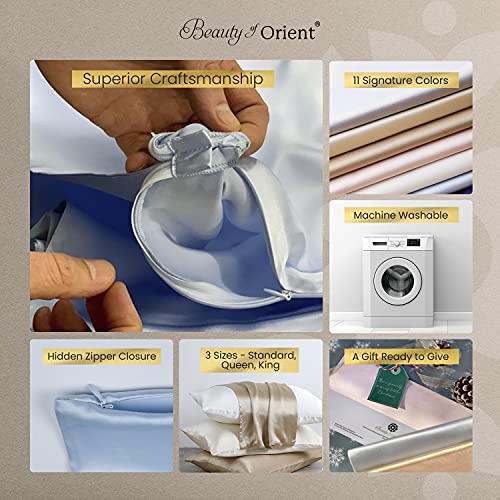 BEAUTY OF ORIENT - 100% Pure Mulberry Silk Pillowcase for Hair and Skin, 19 Momme Both Sides, Hidden Zipper, Natural Hypoallergenic Silk Pillow Case, Best Sleep (1pc Standard - 20" x 26", Frosty Blue)