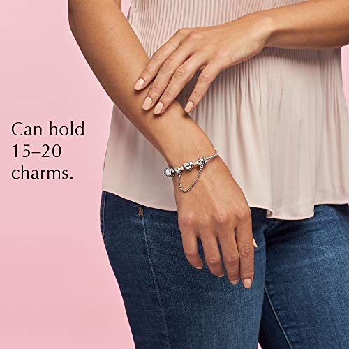 PANDORA Jewelry Moments Heart Clasp Snake Chain Charm Sterling Silver Bracelet, 7.1"