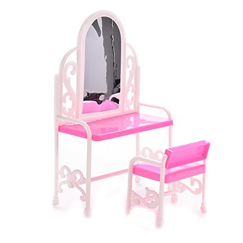 Buytra 40 Pieces Jewelry Necklace Earring Shoes Crown Accessories 1 Set Dressing Table Chair 20 Pairs Shoes for Barbie Dolls