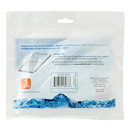 PetSafe Drinkwell Replacement Carbon Filter, Dog and Cat Water Fountain Filters Black, 3 Filters