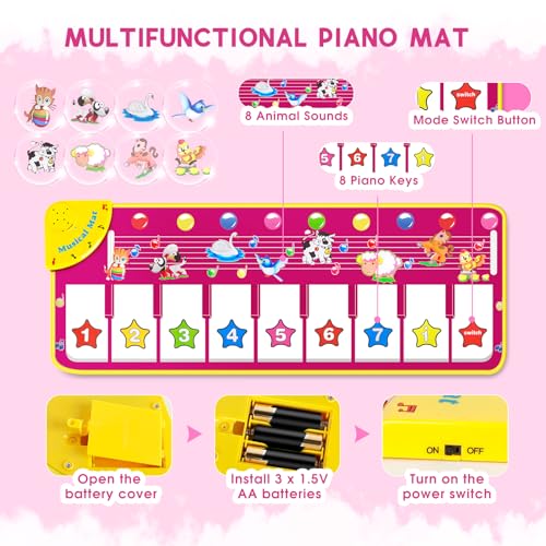 M SANMERSEN Piano Mat, Musical Keyboard Playmat 39.5" Electronic Music Animal Touch Play Blanket Funny Xmas Gift Toy