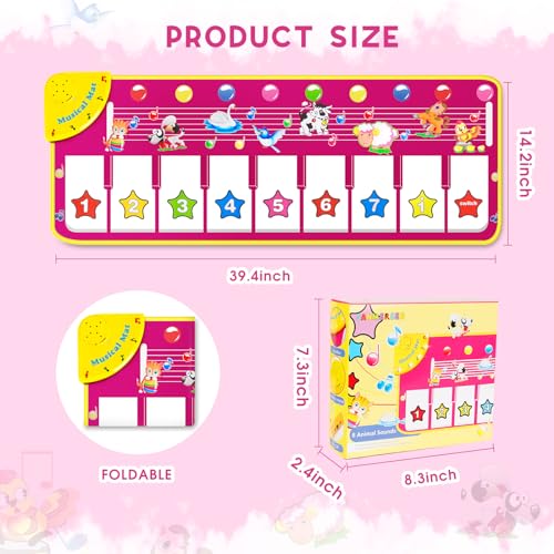 M SANMERSEN Piano Mat, Musical Keyboard Playmat 39.5" Electronic Music Animal Touch Play Blanket Funny Xmas Gift Toy