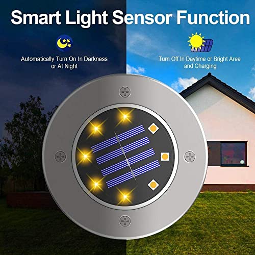 ZGWJ Solar Ground Lights,8 LED Solar Garden Lights Disk Lights Outdoor Waterproof Landscape Lights for Yard Walkway Patio Lawn Driveway Decoration 8 Pack