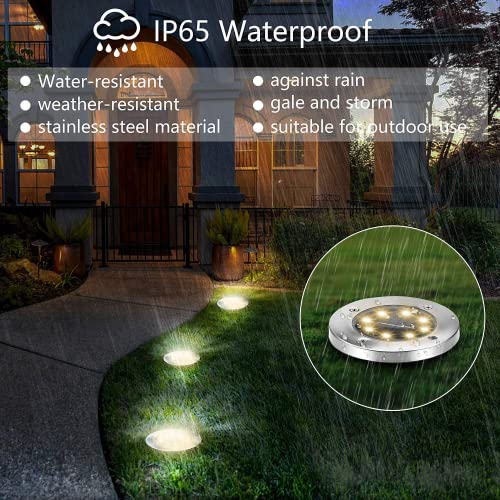 ZGWJ Solar Ground Lights,8 LED Solar Garden Lights Disk Lights Outdoor Waterproof Landscape Lights for Yard Walkway Patio Lawn Driveway Decoration 8 Pack