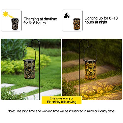2-Pack Solar Hanging Lantern Outdoor, Metal Hollow LED Solar Lights, Warm White, Decorative Solar Powered Lamps with Stakes for Garden, Patio, Lawn, Yard, Deck, Tree, Party