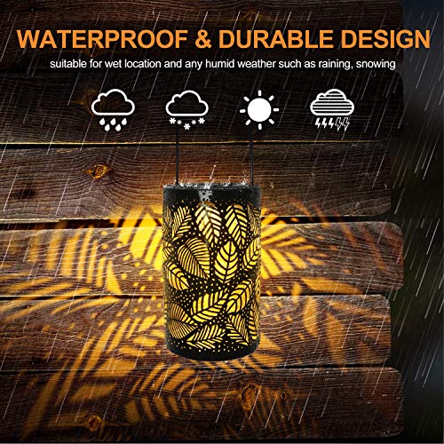 2-Pack Solar Hanging Lantern Outdoor, Metal Hollow LED Solar Lights, Warm White, Decorative Solar Powered Lamps with Stakes for Garden, Patio, Lawn, Yard, Deck, Tree, Party