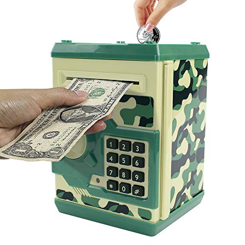 HUSAN Great Gift Toy for Kids Code Electronic Piggy Banks Mini ATM Electronic Coin Bank Box for Children Password Lock Case (Camouflage Green)