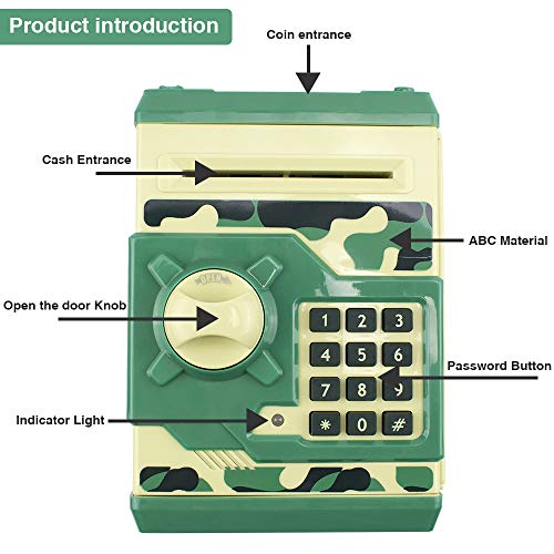 HUSAN Great Gift Toy for Kids Code Electronic Piggy Banks Mini ATM Electronic Coin Bank Box for Children Password Lock Case (Camouflage Green)