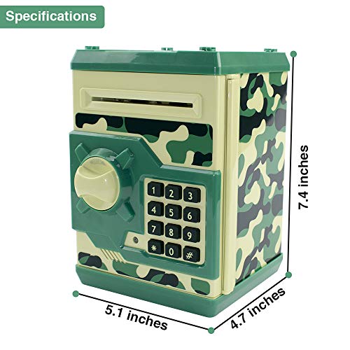 HUSAN Great Gift Toy for Kids Code Electronic Piggy Banks Mini ATM Electronic Coin Bank Box for Children Password Lock Case (Camouflage Green)