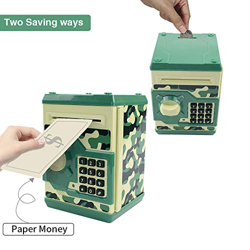 HUSAN Great Gift Toy for Kids Code Electronic Piggy Banks Mini ATM Electronic Coin Bank Box for Children Password Lock Case (Camouflage Green)