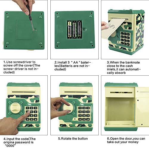 HUSAN Great Gift Toy for Kids Code Electronic Piggy Banks Mini ATM Electronic Coin Bank Box for Children Password Lock Case (Camouflage Green)