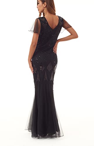 1920s Black Flapper Cocktail Dress with Long Gloves