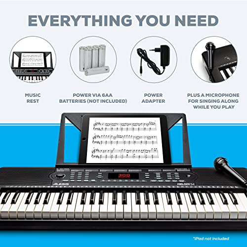 Alesis Melody 54 | 54-Key Electric Keyboard Piano with Speakers, Microphone, Music Rest, Educational Tools, 300 Sounds, 300 Rhythms and 40 Demo Songs