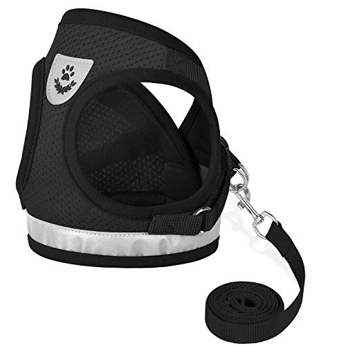 Puppy Harness with Leashes Set, Escape Proof Cat Harness, Adjustable Reflective Soft Mesh Vest Fit Puppy Kitten Rabbit's Outdoor Dog Harness (Black, XL, Chest: 18" - 20")