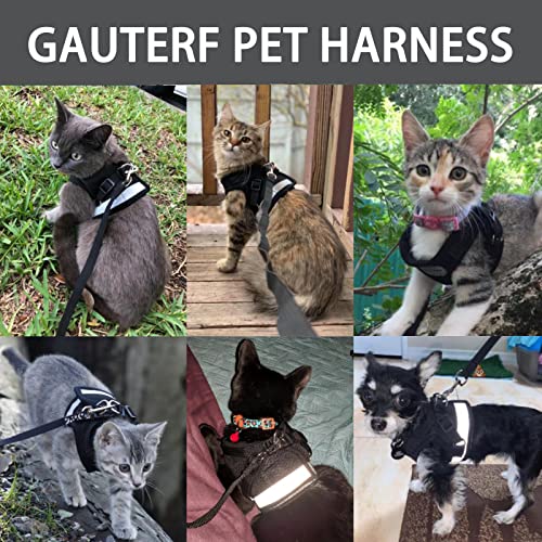 Puppy Harness with Leashes Set, Escape Proof Cat Harness, Adjustable Reflective Soft Mesh Vest Fit Puppy Kitten Rabbit's Outdoor Dog Harness (Black, XL, Chest: 18" - 20")