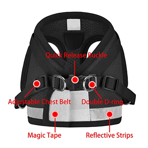 Puppy Harness with Leashes Set, Escape Proof Cat Harness, Adjustable Reflective Soft Mesh Vest Fit Puppy Kitten Rabbit's Outdoor Dog Harness (Black, XL, Chest: 18" - 20")