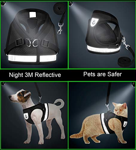 Puppy Harness with Leashes Set, Escape Proof Cat Harness, Adjustable Reflective Soft Mesh Vest Fit Puppy Kitten Rabbit's Outdoor Dog Harness (Black, XL, Chest: 18" - 20")
